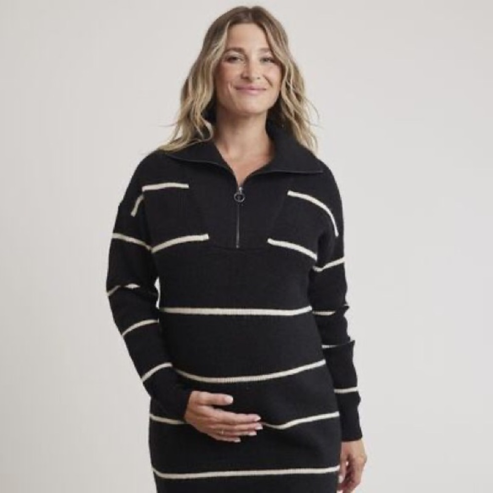 Thyme Maternity Dress Women Large Knit Black and White Stripes